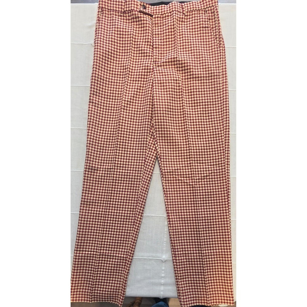 Believe Accessories Mens Houndstooth Dress Pants Red Cream Size 40 Flat Front